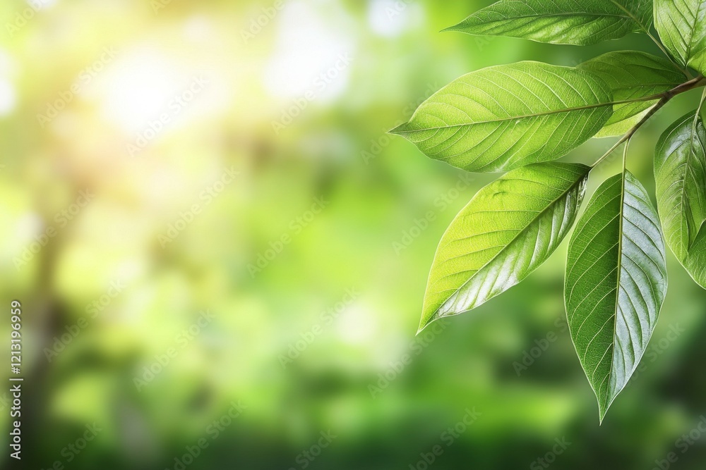 Leafy green branch with a bright sun shining on it Leafy green branch with a bright sun shining on it