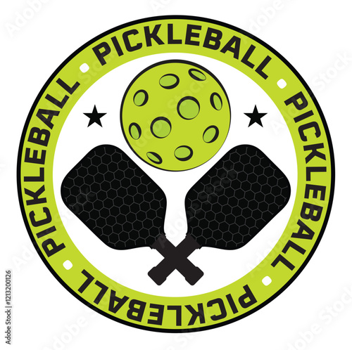 Pickleball Logo graphic design With Crossed Racket paddle and Ball