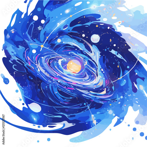 Gravitational Force Field – Watercolor Illustration, Space Phenomenon Art, Physics-Inspired Artwork, Cosmic Energy Flow, Scientific Concept Design
