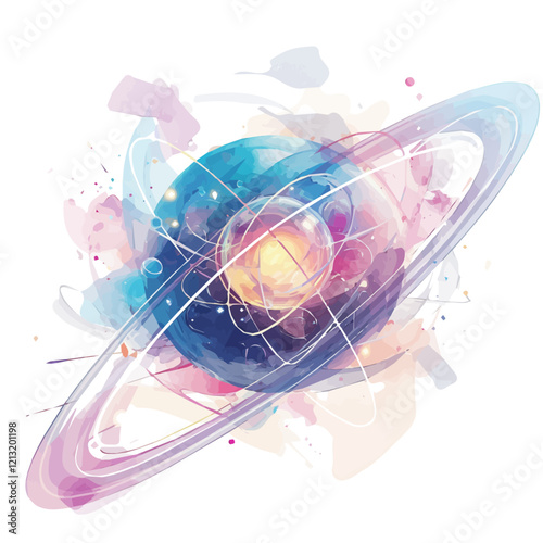 Gravitational Force Field – Watercolor Illustration, Space Phenomenon Art, Physics-Inspired Artwork, Cosmic Energy Flow, Scientific Concept Design
