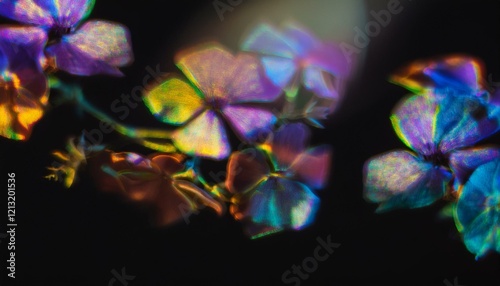 Iridescent flowers on black background
