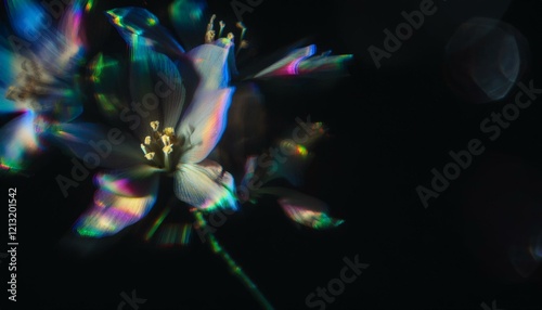 Iridescent flowers on black background