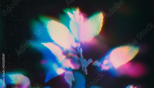 Iridescent flowers on black background