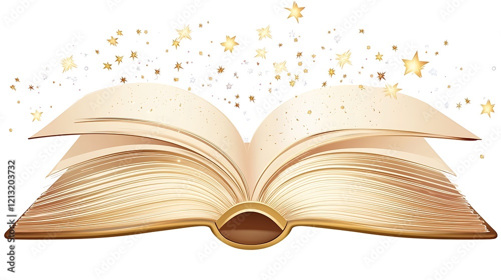 Obraz premium Magical open book with a galaxy sky and sparkling stars floating above