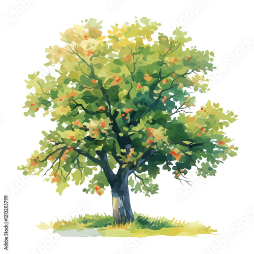 Hackberry Tree with Fruit – Unique Watercolor Vector Illustration for Artistic Projects  
