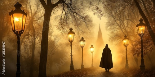 On an eerie autumn evening, a figure shrouded in shadows looms, reminiscent of a classic horror film's antagonist, sparking controversy and debate