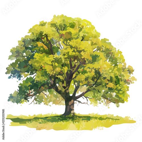 Hackberry Tree with Fruit – Unique Watercolor Vector Illustration for Artistic Projects  

