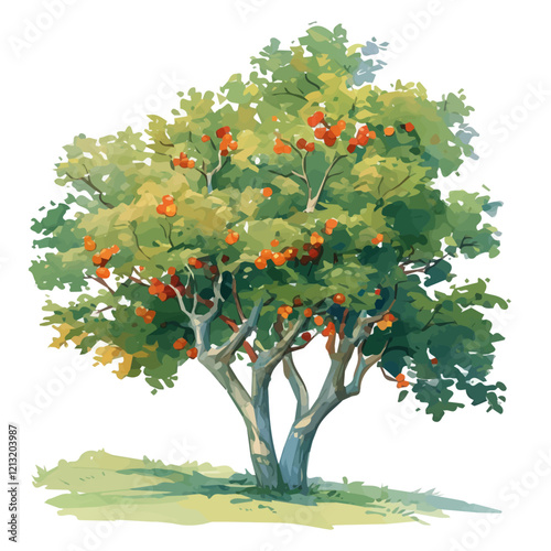 Hackberry Tree with Fruit – Unique Watercolor Vector Illustration for Artistic Projects  
