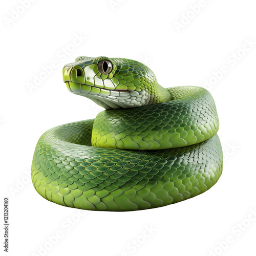 Green Snake Isolated On White Background	