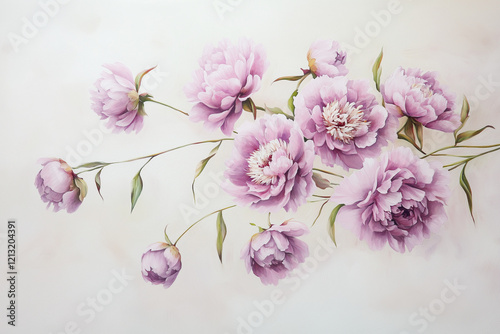 Watercolor floral illustration. Pink flowers. Piones. Dusty roses, soft light blush peony. Perfect wedding stationary, greetings, fashion, background
