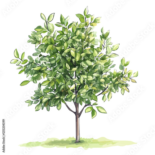 Hackberry Tree with Fruit – Unique Watercolor Vector Illustration for Artistic Projects  
