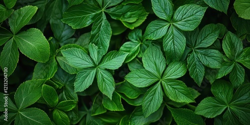 A close-up view of lush green leaves creating a vibrant, natural texture.