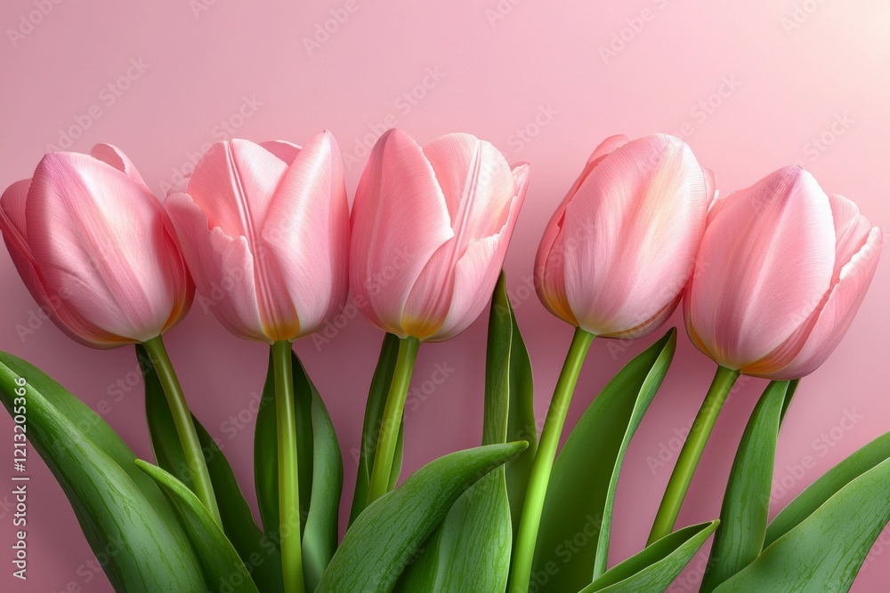 Bouquet of pink tulips is arranged in a row Bouquet of pink tulips is arranged in a row
