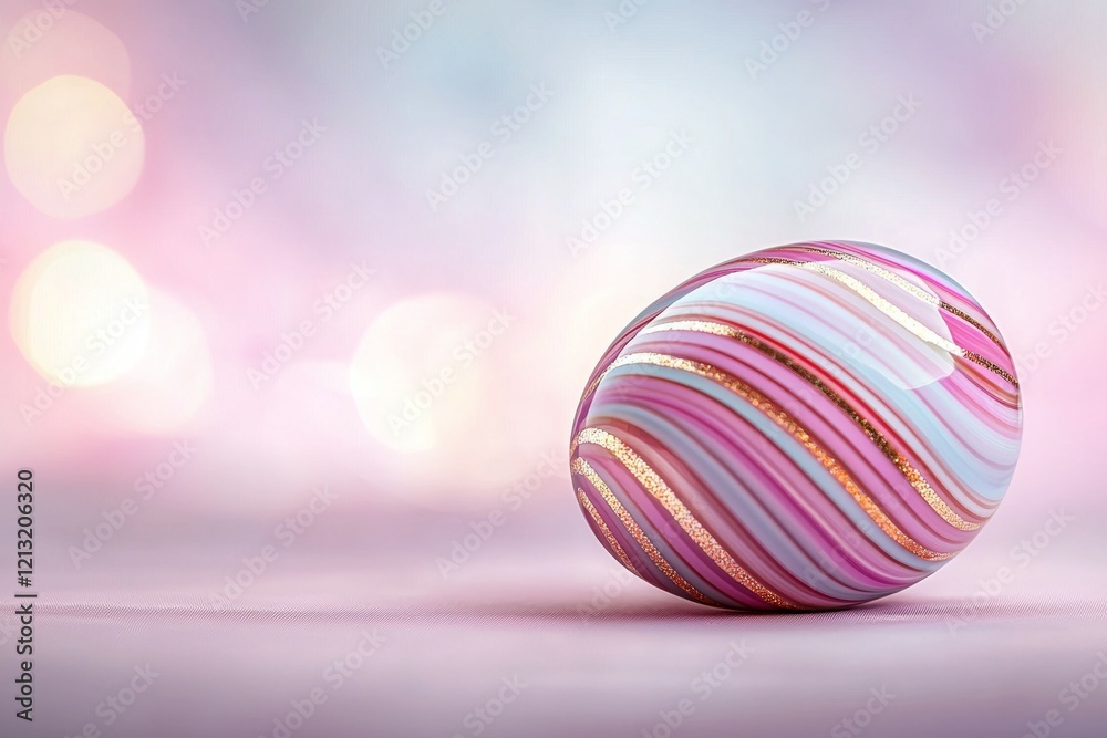 Pink and white striped egg sits on a pink background