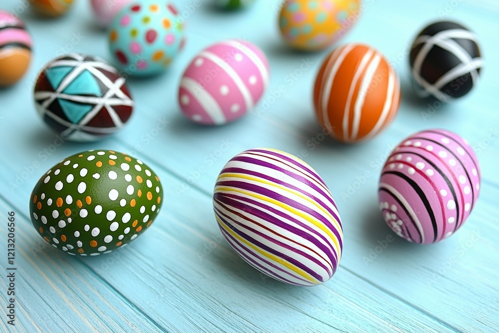 Bunch of painted eggs with different colors and patterns Bunch of painted eggs with different colors and patterns