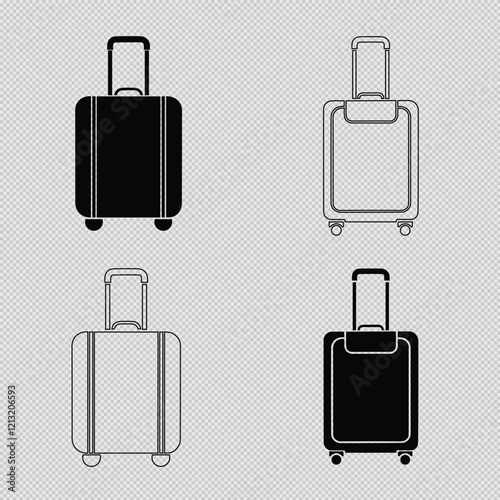 luggage vector graphics in bold silhouette and minimalist line art styles. Ideal for travel branding, vacation promotions, and luggage design projects