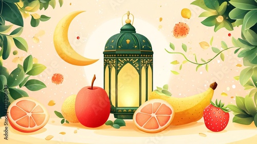 Eid Decorations with Cute Lantern and Fruit for Festive Seasoning and Creative Ideas photo