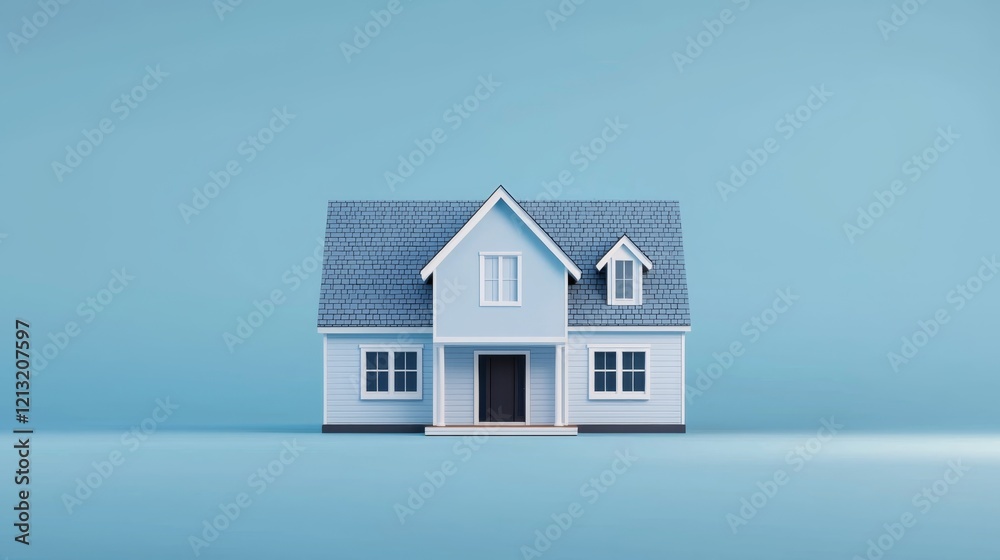 Modern Blue House Design on a Light Blue Background Ideal for Real Estate Marketing and Promotions Modern Blue House Design on a Light Blue Background Ideal for Real Estate Marketing and Promotions