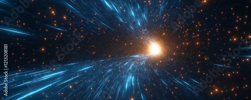 Abstract flight in space hyper jump 3d illustration, light stream