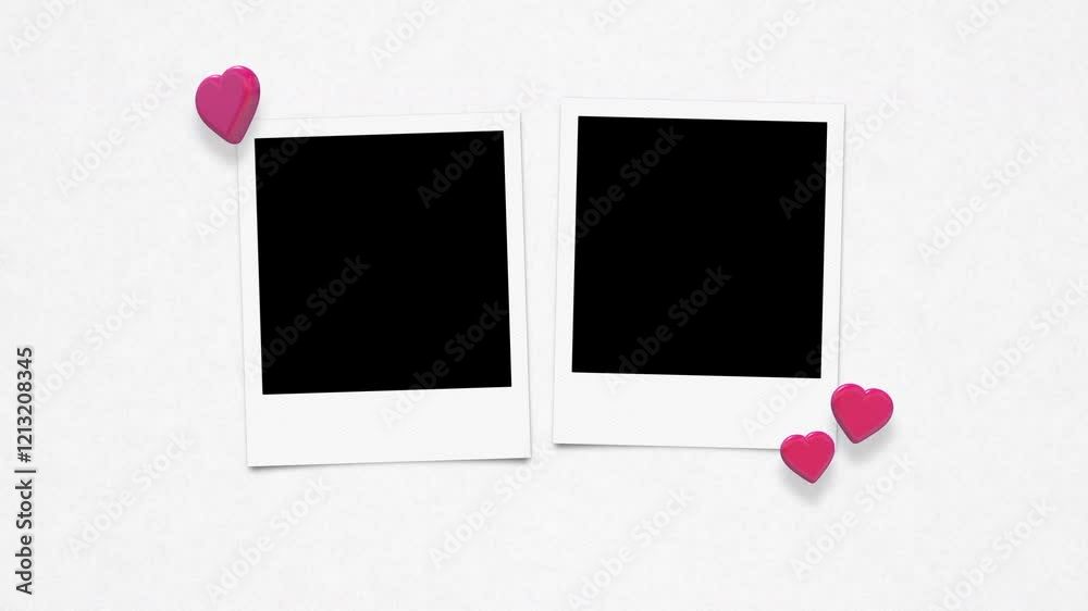 Vintage Instant Photo Frames With Alpha And Floating Hearts On Paper Texture Loop