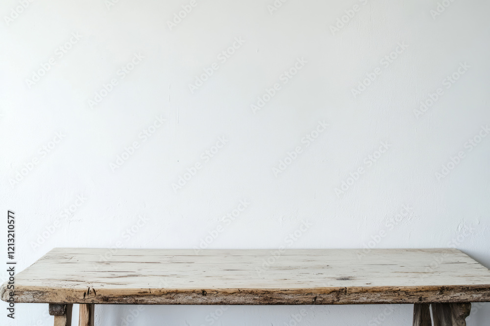 white wall above a shelf. wooden console table. Generative AI white wall above a shelf. wooden console table. Generative AI