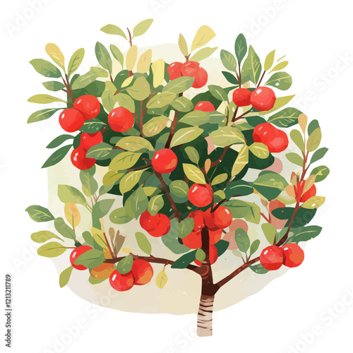 Illawarra Plum Tree with Fruit – Unique Watercolor Vector Illustration for Artistic Designs  
