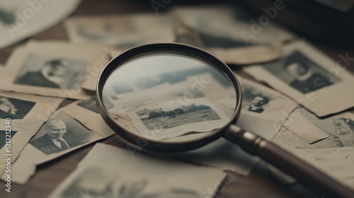 Wallpaper Mural Magnifying glass over vintage photos, memories, history. Torontodigital.ca