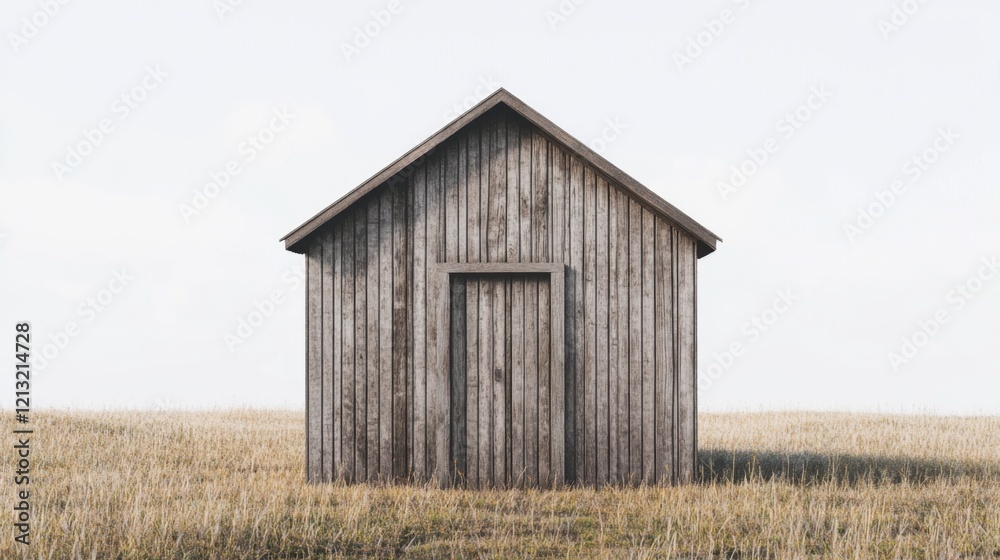 Fototapeta premium Rustic wooden shed in a field.
