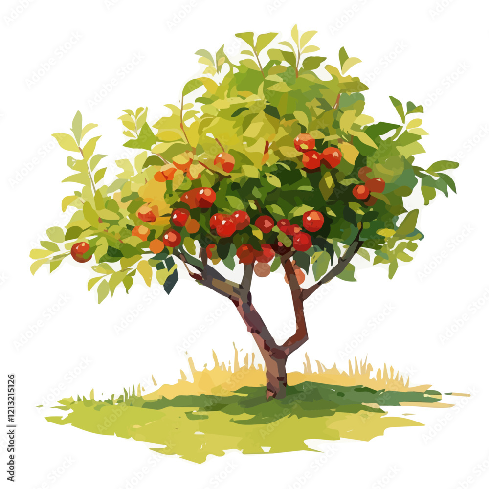 Fototapeta premium Jamaican Cherry Tree with Fruit – Lush Watercolor Vector Illustration for Creative Designs 