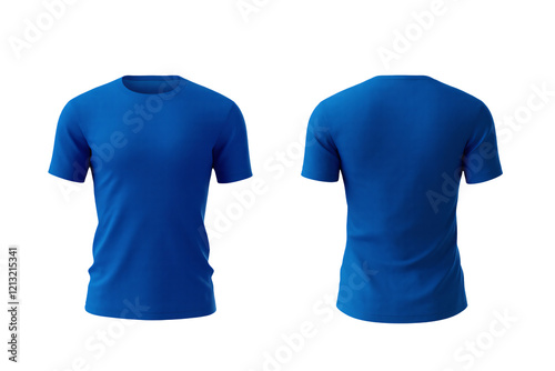 blue t-shirt front and back set isolated on transparent or white background, png photo