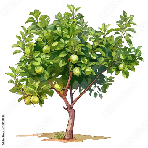 Java Apple Tree with Fruit – Exotic Watercolor Vector Illustration for Artistic Creations  
