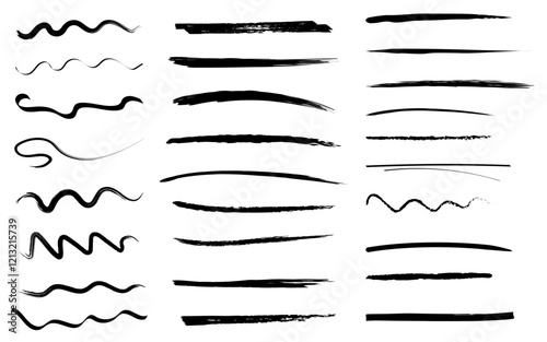 Brush stroke vector set underline ornament calligraphic black isolated art variation hand drawn