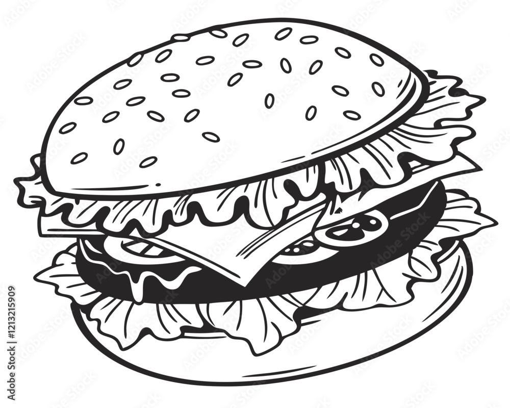 Hamburger monochrome Outline-Illustration Hamburger monochrome Outline-Illustration