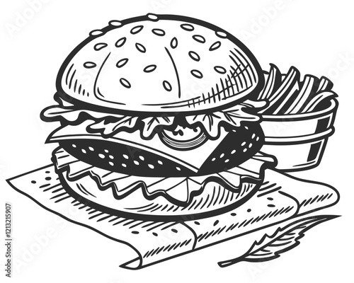 Hamburger monochrome Outline-Illustration