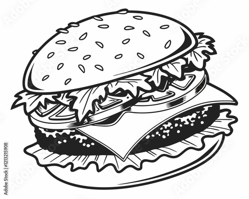 Hamburger monochrome Outline-Illustration