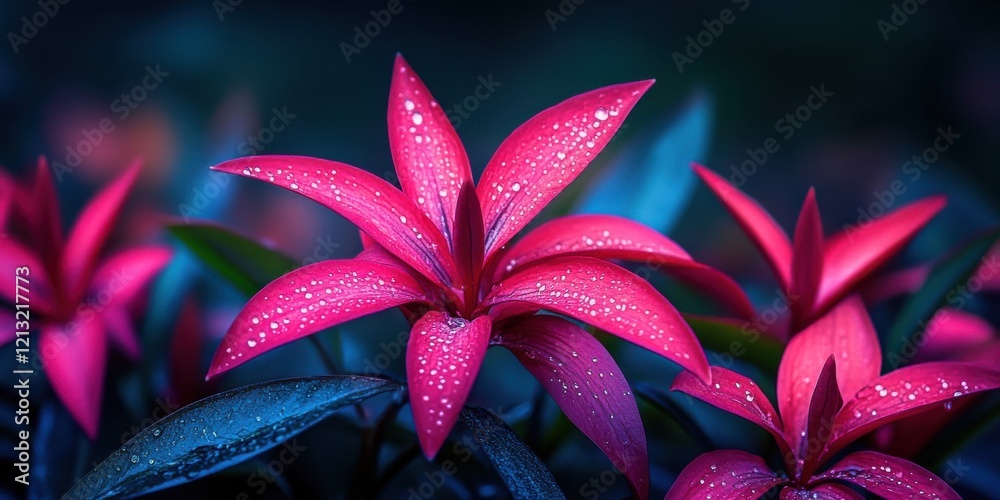 Vibrant Pink Flowers with Dew: Stunning Close-Up for Nature and Floral-themed Projects Vibrant Pink Flowers with Dew: Stunning Close-Up for Nature and Floral-themed Projects