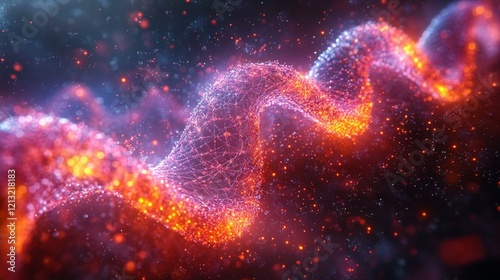 A conceptual image of the chromosomal arrangement within a human cell, glowing as it undergoes DNA replication. 286