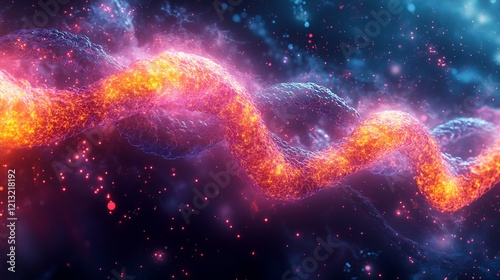 A conceptual image of the chromosomal arrangement within a human cell, glowing as it undergoes DNA replication. 287