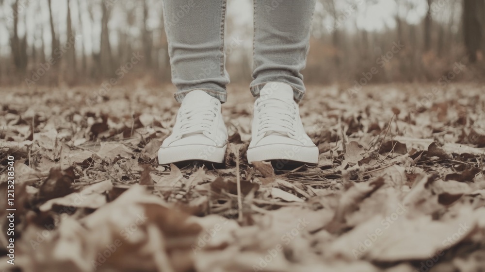 White sneakers on autumn leaves. White sneakers on autumn leaves.