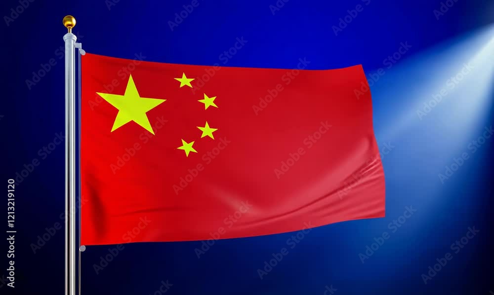 symbolic animation of china's national flag on blue screen symbolic animation of china's national flag on blue screen