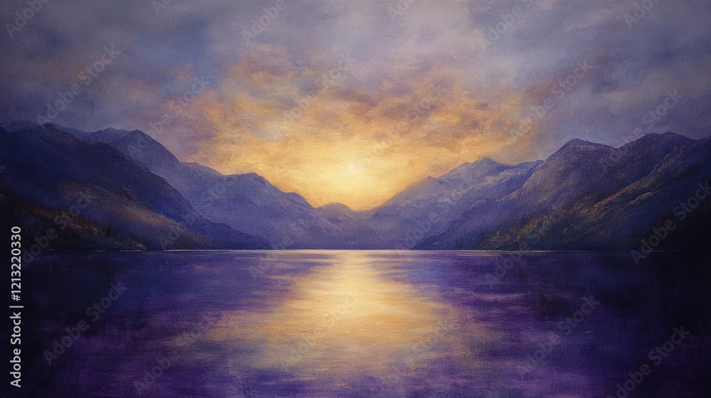 Serene Sunset Over Mountain Lake Serene Sunset Over Mountain Lake