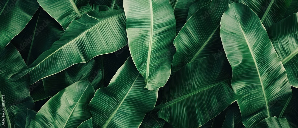 Obraz premium A close-up view of lush green leaves creating a vibrant, natural backdrop.