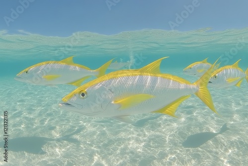 Schooling Crevalle Jacks (Caranx hippos) seek warmth from an underground spring that discharges 72-degree water into the nearby bay photo