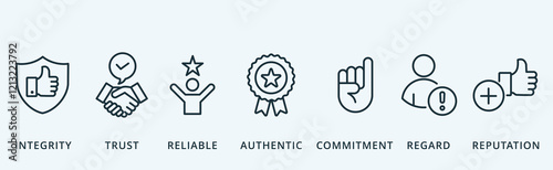 Credibility banner icon integrity, trust, reliable, authentic, commitment, regard and reputation vector illustration concept