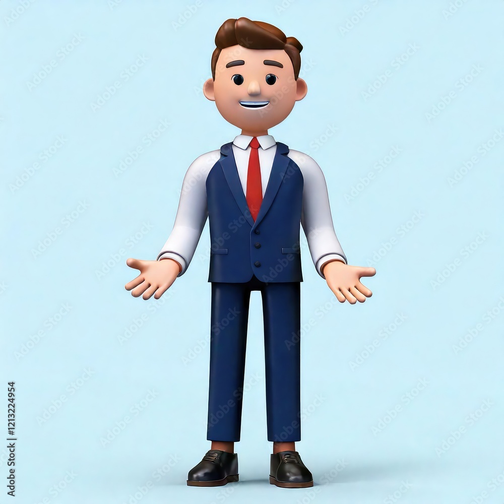 Friendly Cartoon Businessman: Welcoming, Cheerful 3D Illustration Friendly Cartoon Businessman: Welcoming, Cheerful 3D Illustration