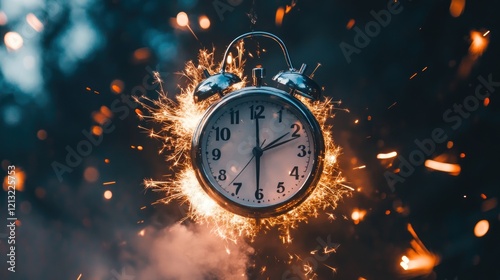 Sparkling Alarm Clock, Midnight Countdown, Festive Background, New Year's
