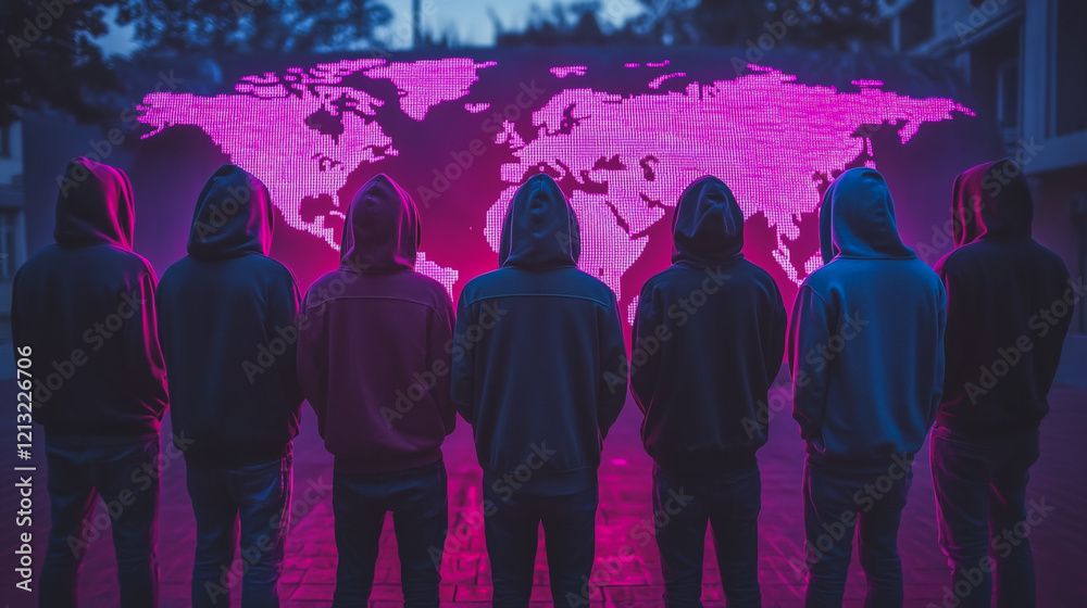 Naklejka premium Hacker are planning to hack and attack networks and cyber security systems.team people innovation connection of line from nail node to node on map background , networking concept