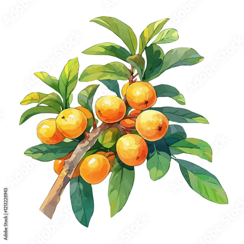 Loquat Tree with Fruit – Bright Watercolor Vector Illustration for Artistic Designs  
