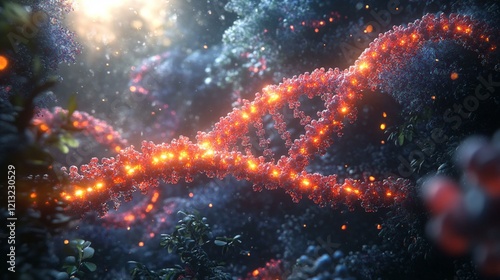 An educational image of a DNA blueprint showing gene therapy targets with specific gene markers highlighted. 158