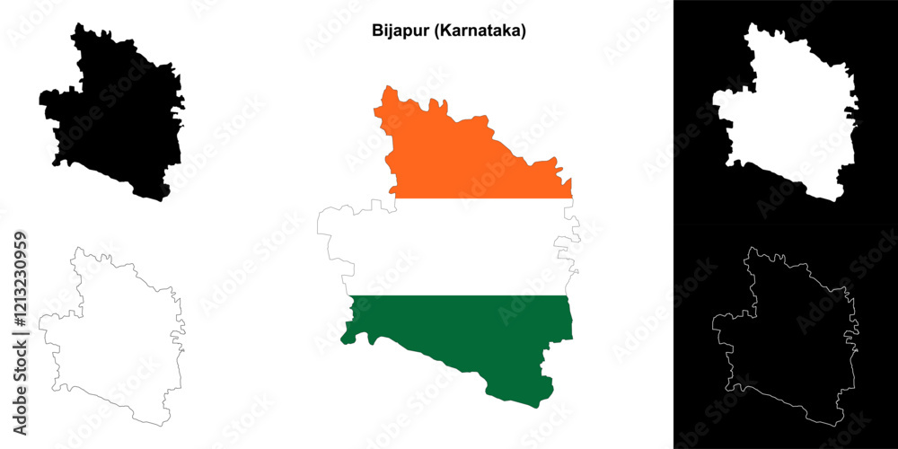 Fototapeta premium Bijapur district (Karnataka) outline map set